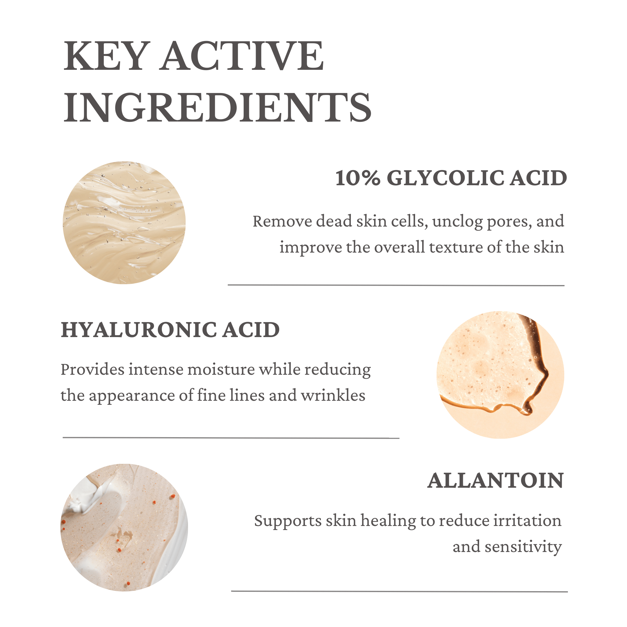 10% Glycolic Acid + HA Serum key active ingredients from Ecladerm