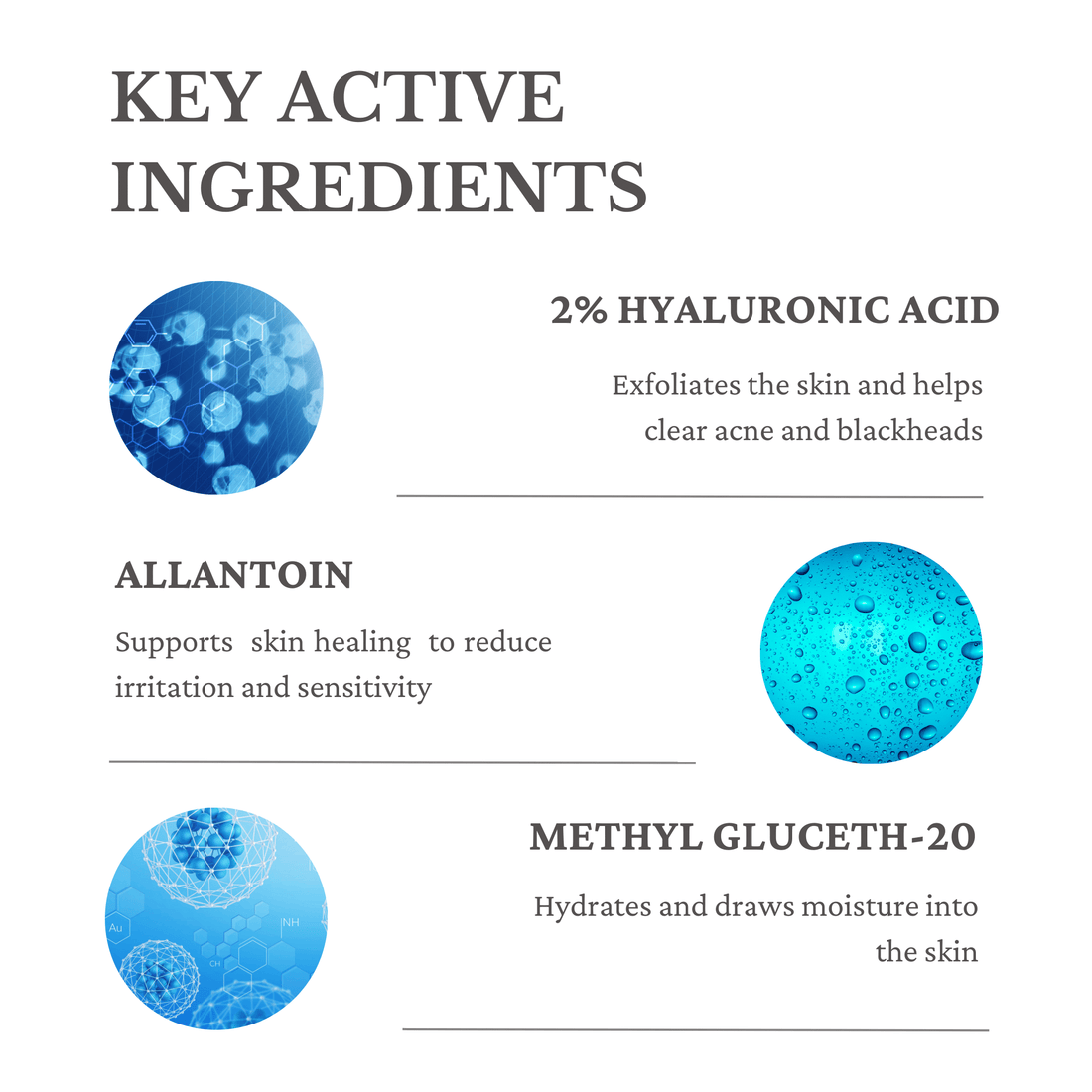 Key active ingredients of 2% Hyaluronic Acid Serum from Ecladerm