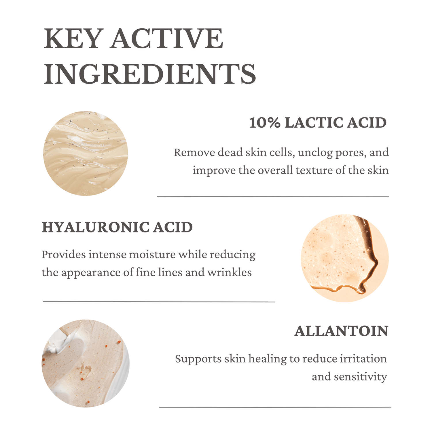 10% Lactic Acid + HA Serum key active ingredients from Ecladerm